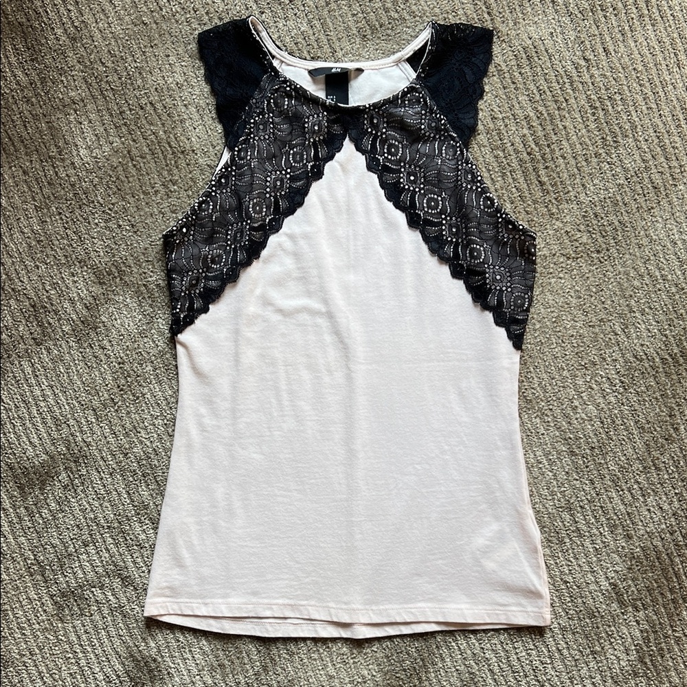 H&M Black and Cream/Pale Pink Lace Tank Top